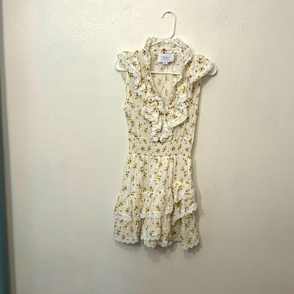 The Shirt Rochelle Behrens white floral ruffle dress